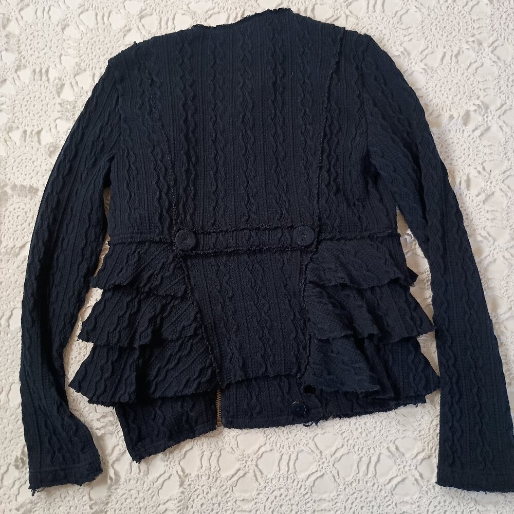 Sundance Jacket Bustle Ruffle Navy Blue Cable Knit Zip Up Pockets Small Women S